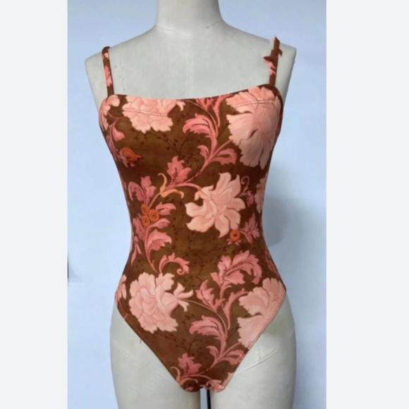 NWT KAHORA PALM BEACH WOMENS ONE PIECE BATHING SUIT DAHLIA PRINT BROWN MEDIUM - Picture 1 of 6